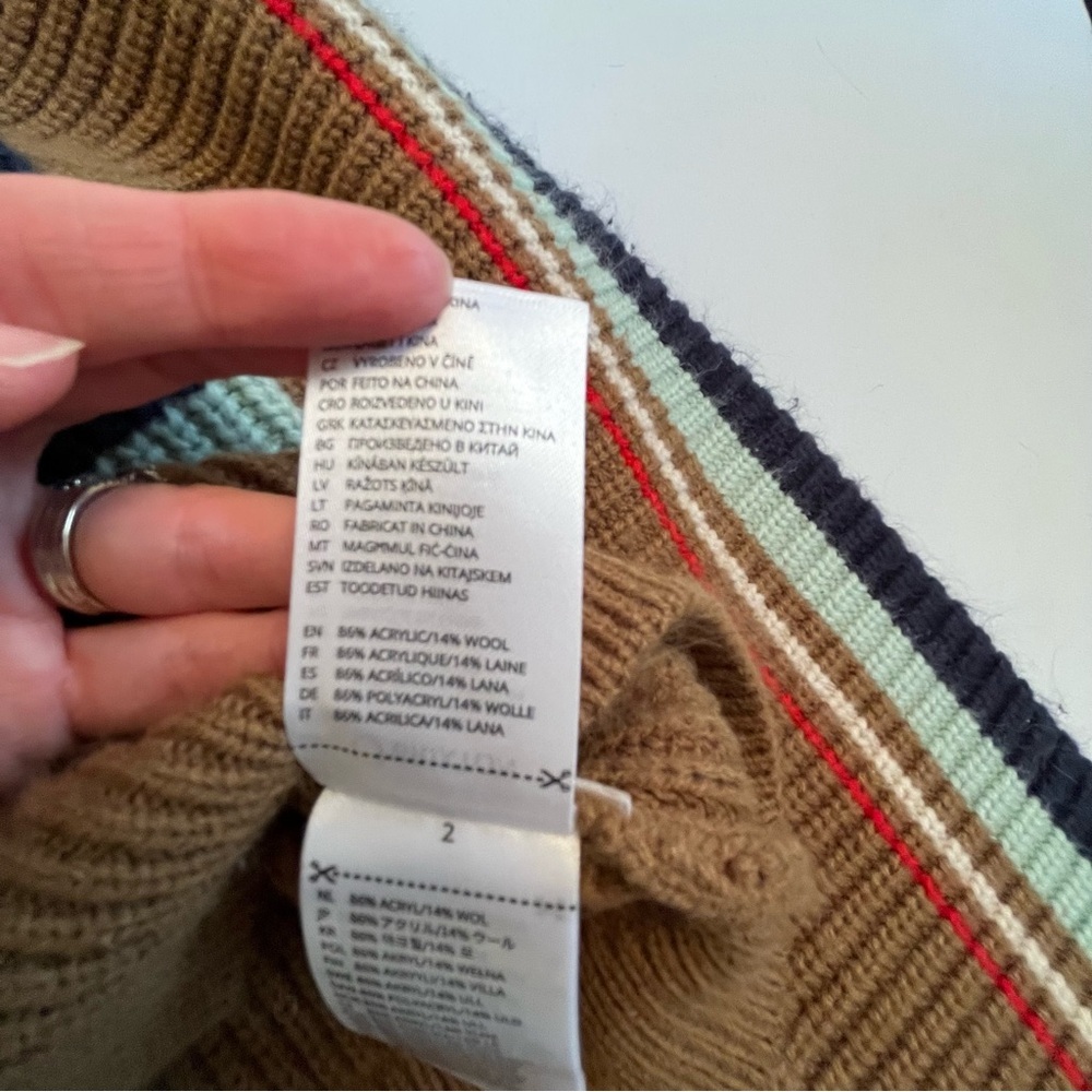 Brixton Tan and Navy Racing Striped Sweater Size Small - Picture 7 of 10